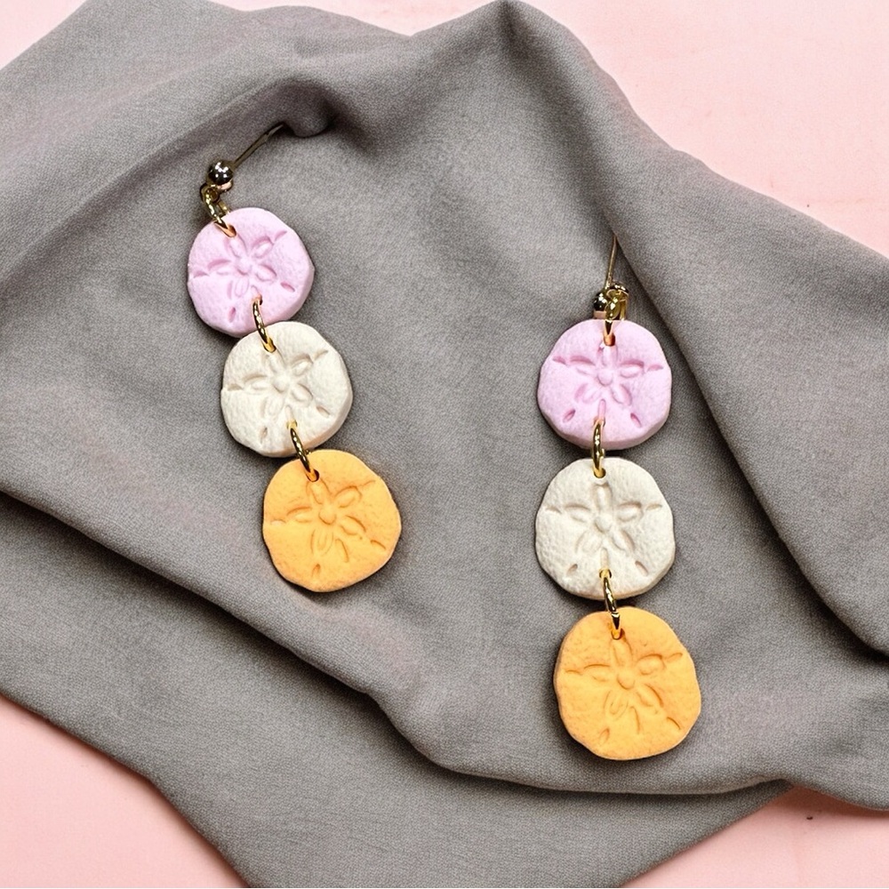 3 Tier Sand Dollar Dangle Earrings- Polymer Clay